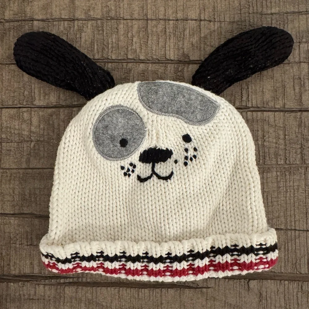Koala Kids White and Black Puppy Knit Hat Size 0-9 months